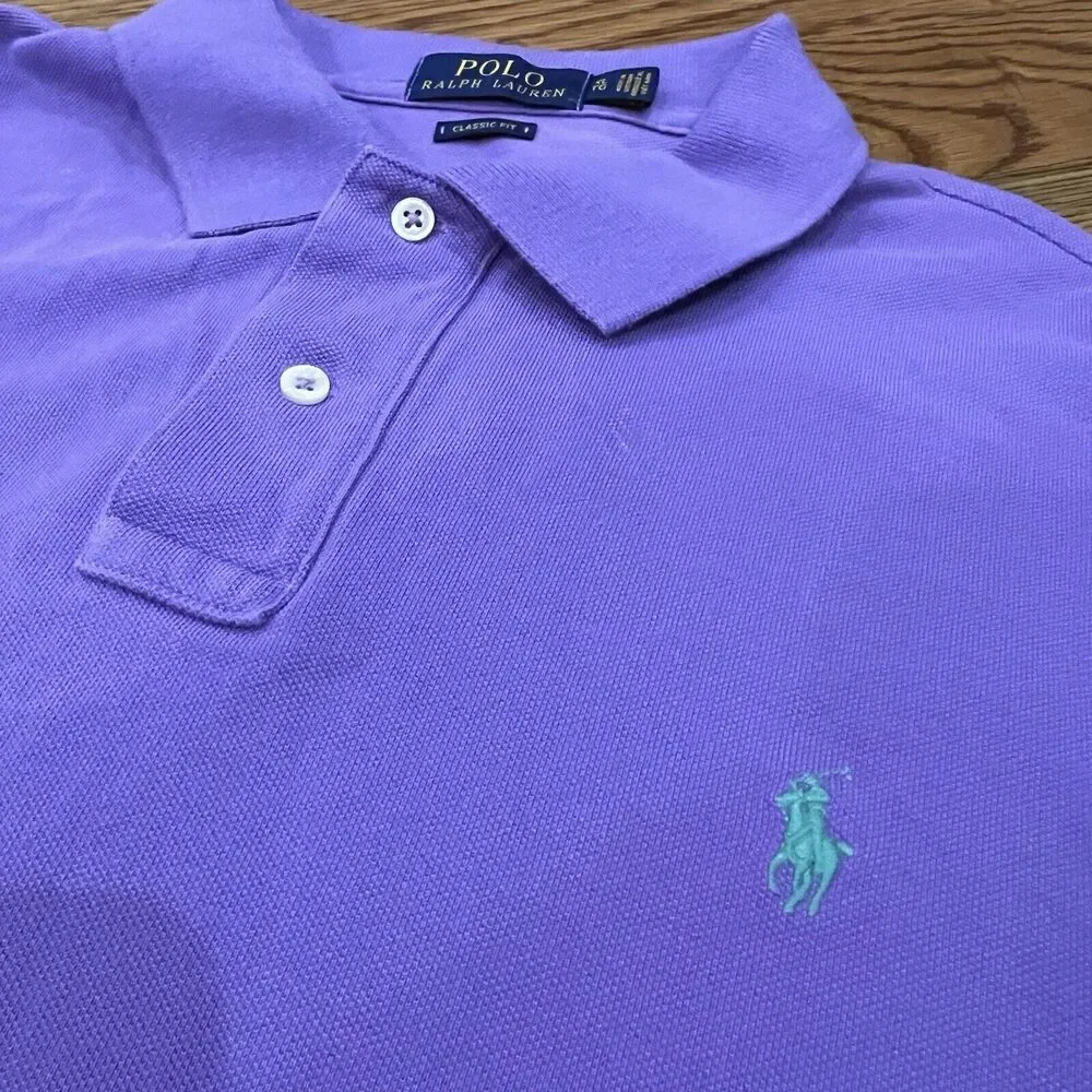 Polo‎ Ralph Lauren Mens Polo Shirt Extra Large Purple Short Sleeve Green Pony